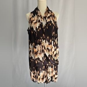 Derek Lam Design Nation Bubble Hem Brown Abstract Faux Wrap Mini Dress Sz. S